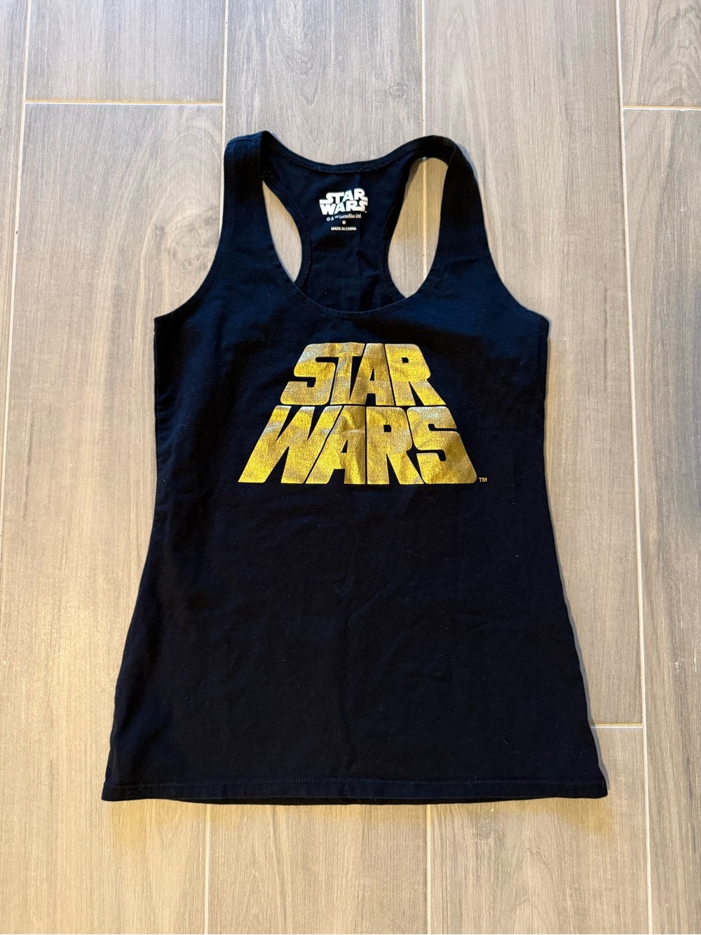 Star Wars Black Tank Top with Metallic Gold Logo